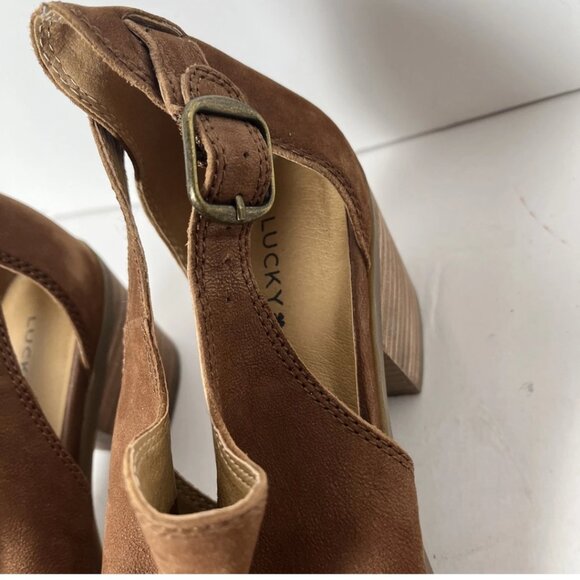 Lucky Brand Barimo Brown Suede Peep Toe Booties 8 - Picture 3 of 15